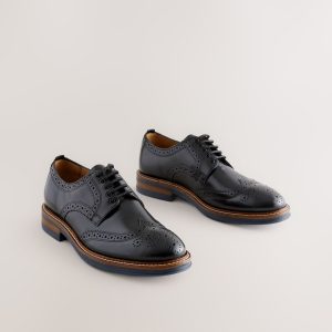 SPL322 Black Standard Fit Leather Contrast Sole Chunky Brogues Shoes