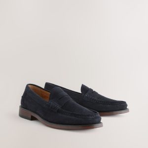 SPL312 Navy Standard Fit Suede Penny Loafers