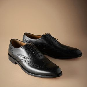 SPL313 Black Wide Fit Signature Italian Leather Wingcap Brogue Shoes