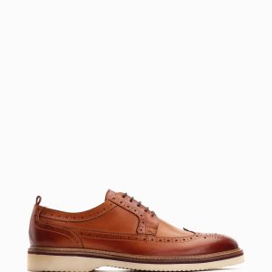 SPL314 London Washed Tan Light Brown Sully Lace Up Brogue Shoes