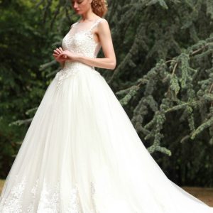 SPL272 Embroidered Tulle Ball Gown With Sheer Back