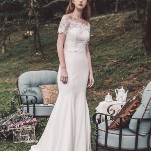 SPL261 Crepe Wedding Dress With Short Sleeves