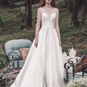 SPL259 Satin Wedding Dress With Illusion Back