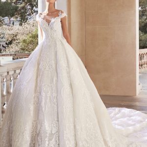 SPL258 Embroidered Ball Gown With Long Train